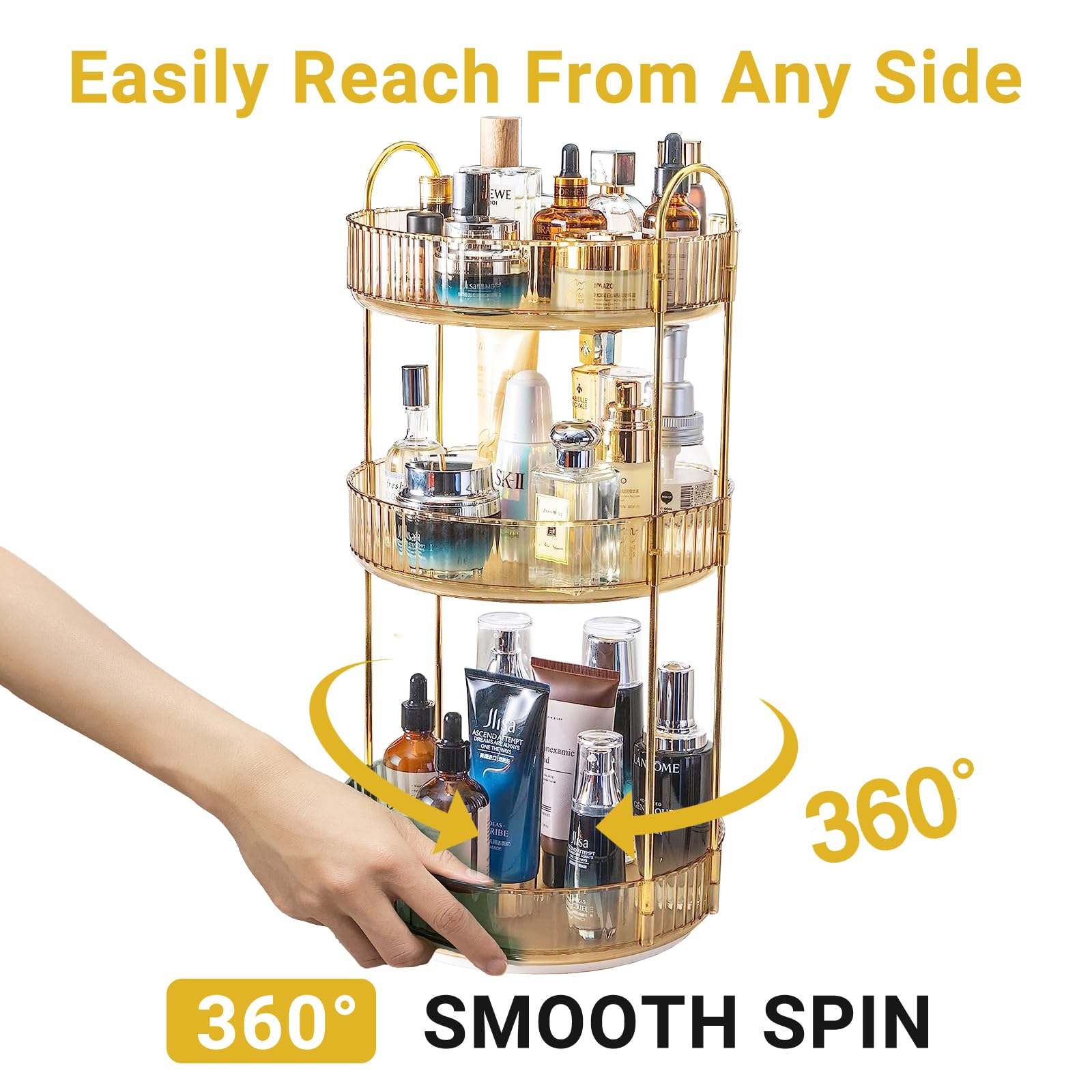 Asayuee vanity storage with raised guardrails keeps items secure.