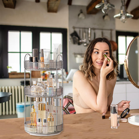 Asayuee three-layer makeup storage fits perfumes, polishes, and makeup essentials