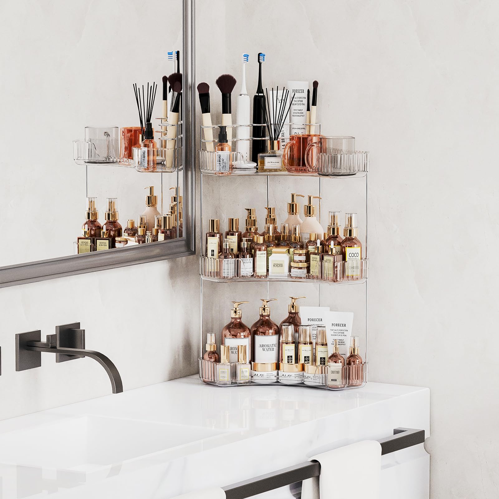 Asayuee top toothbrush holder keeps brushes organized at arm's reach.