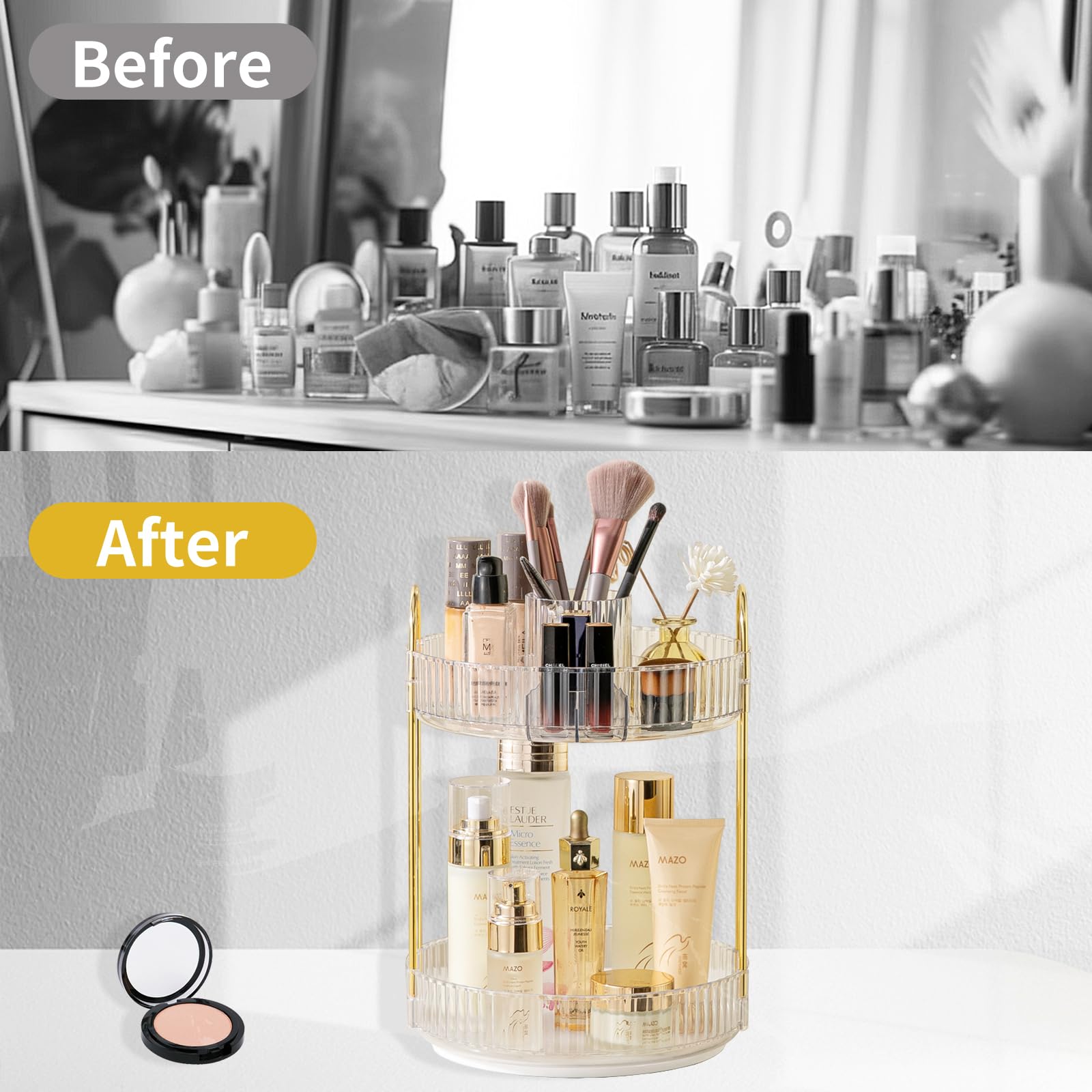Asayuee two-layer large-capacity design stores perfume, makeup, and skincare neatly.