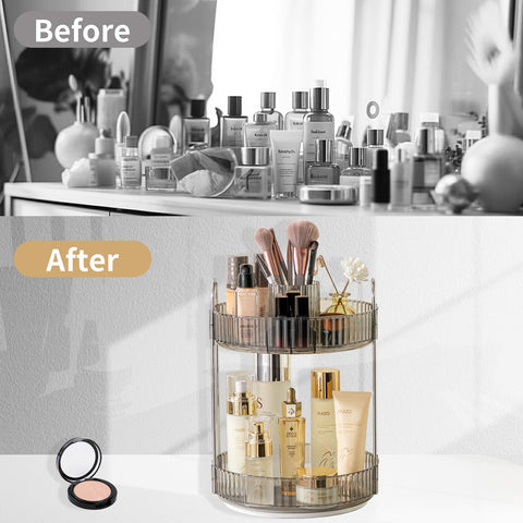Asayuee two-layer design maximizes countertop storage for cosmetics and skincare.