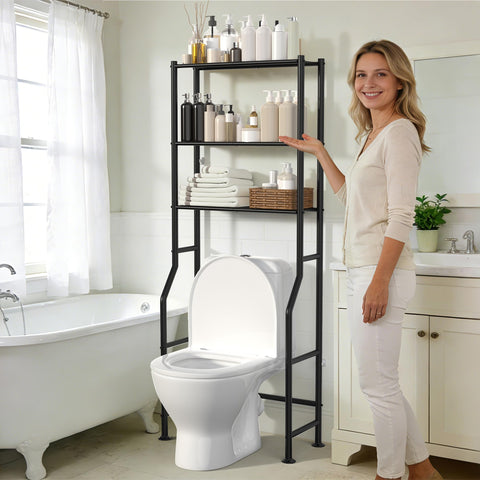 ASCENREST freestanding metal bathroom shelves offer stable above-toilet storage.
