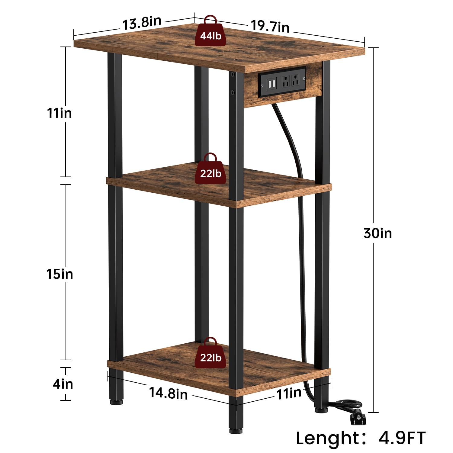 Asgolion end table with widened panel to hold more items neatly