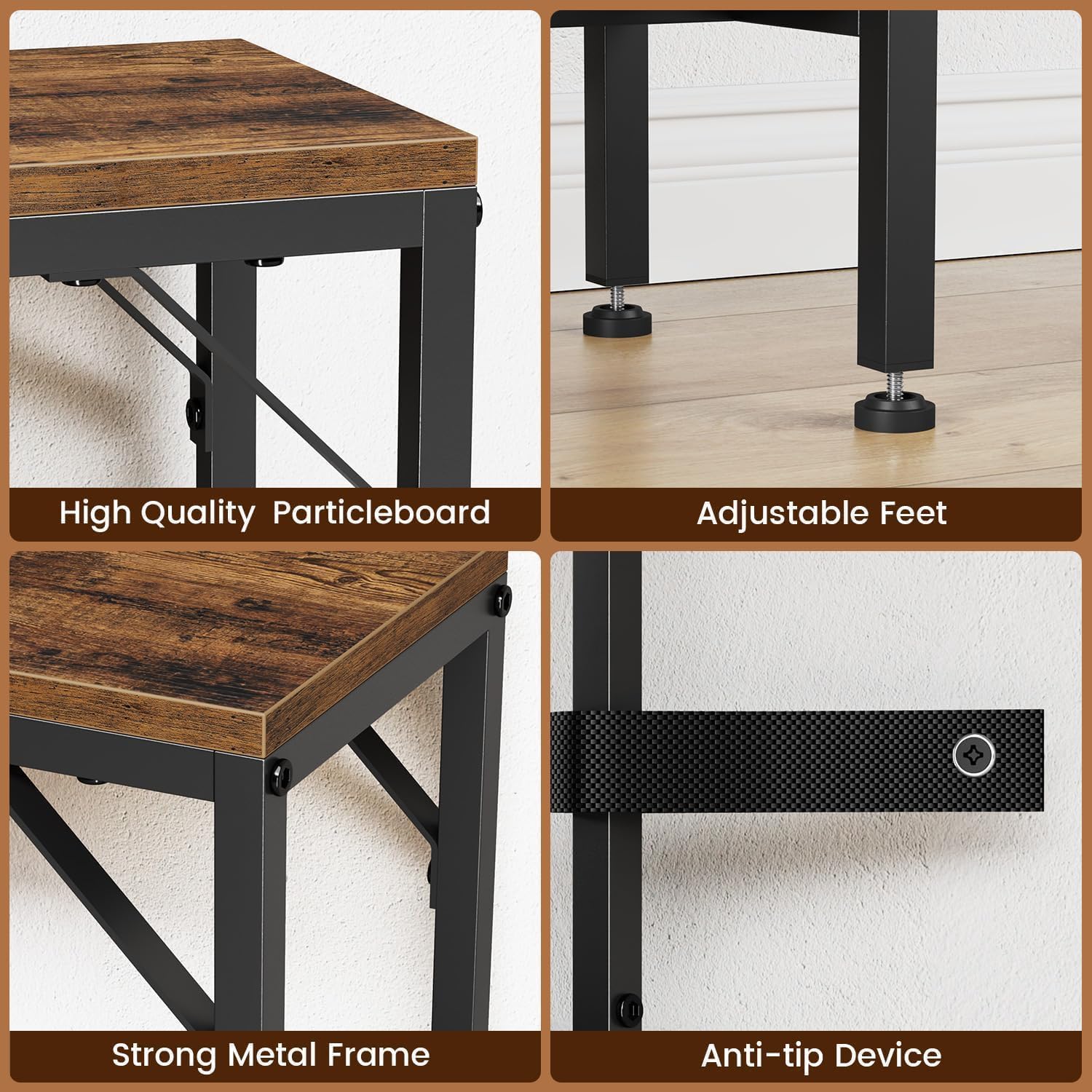 Asgolion narrow table features adjustable feet to protect floors