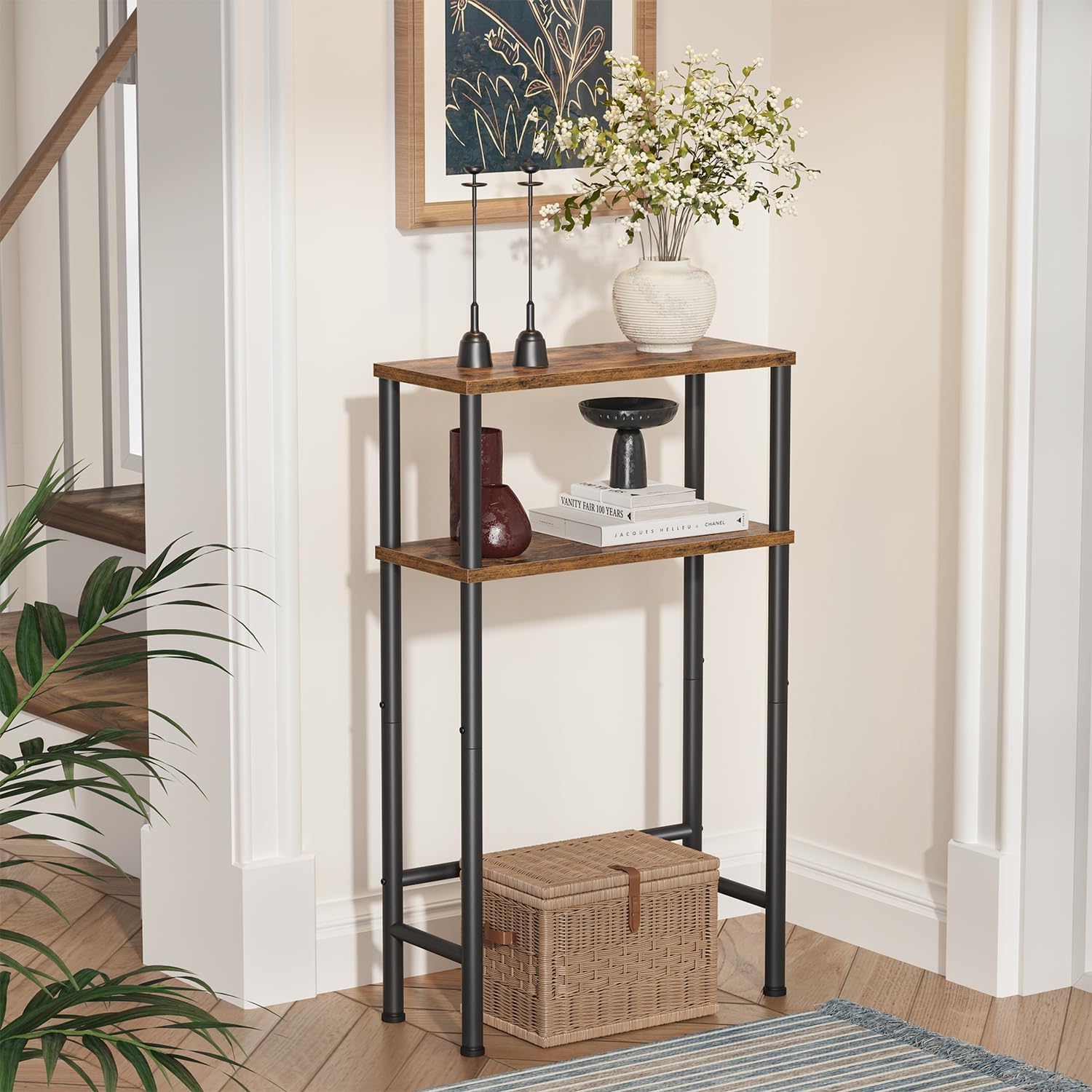 Asgolion narrow console table side view showing space-saving design.