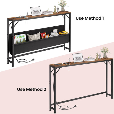 Asgolion narrow console table side view shows slim profile for narrow hallways