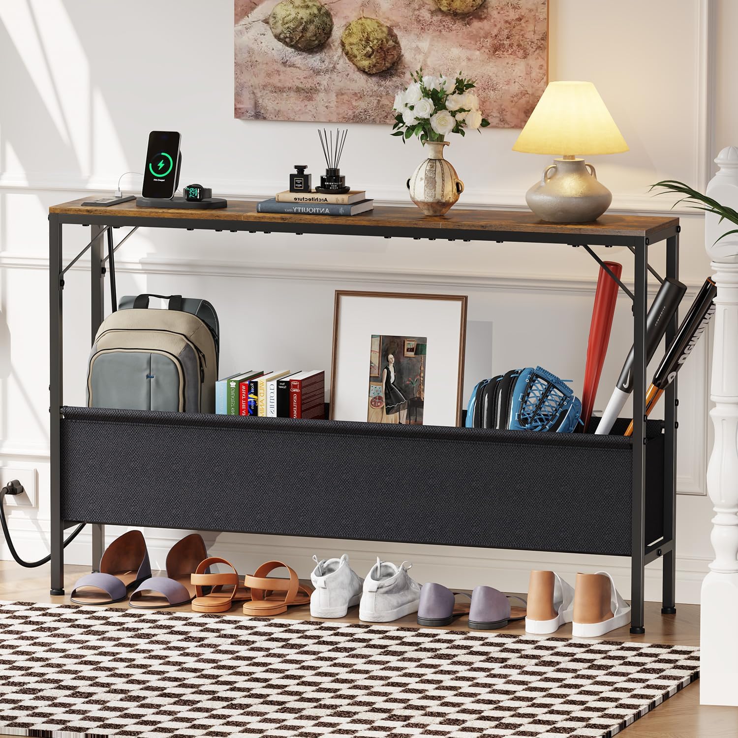 Asgolion console table with storage basket keeps toys and books organized