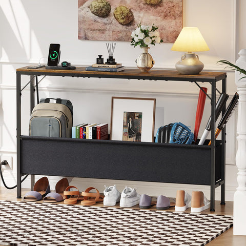 Asgolion console table with storage basket keeps toys and books organized