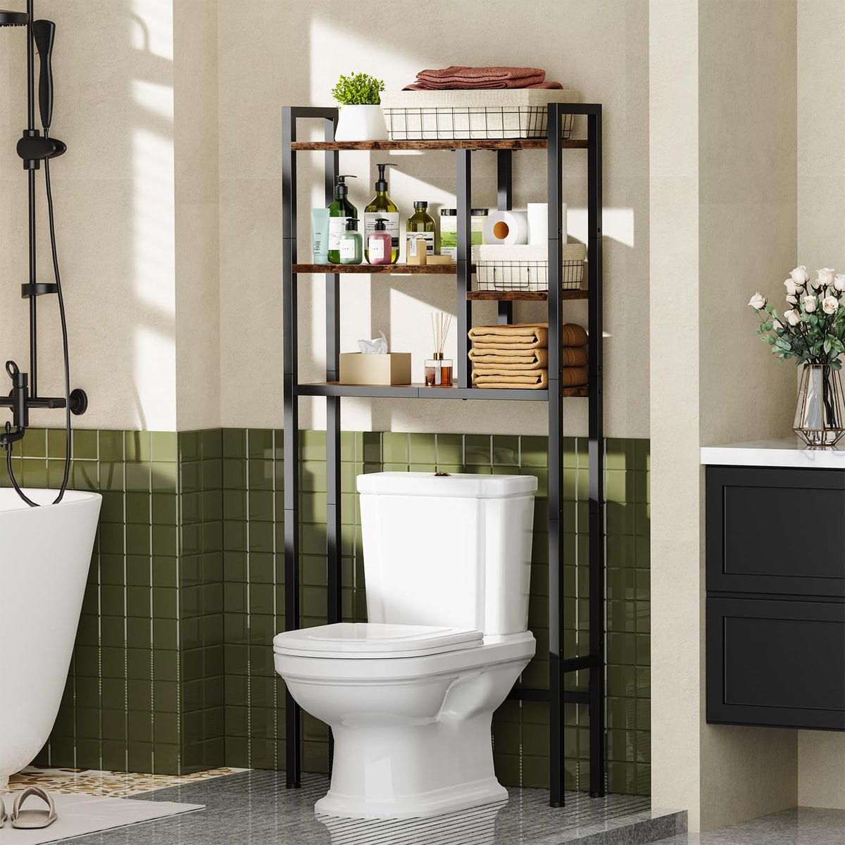 Asgolion over-the-toilet storage rack with 3-tier design for space-saving bathroom storage
