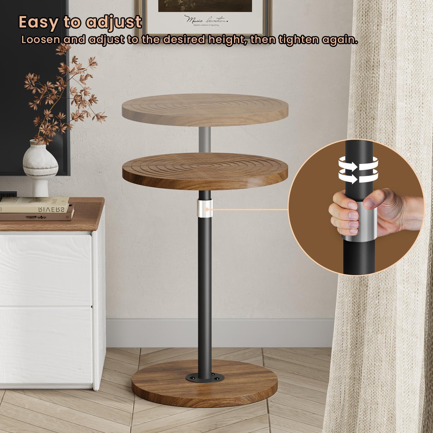 Asgolion pedestal-based table demonstrating a stable base for drinks and guests