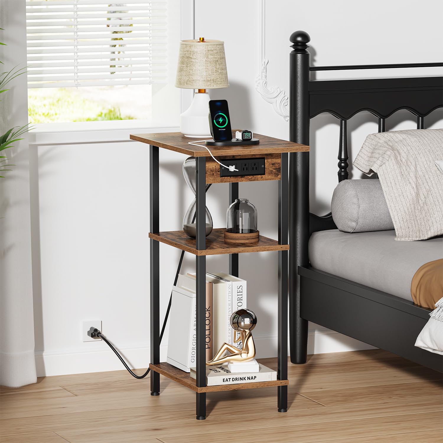 Asgolion rustic brown and black finish end table complements any decor