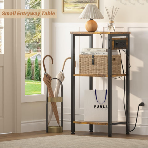 Asgolion rustic brown finish end table complements any room decor.