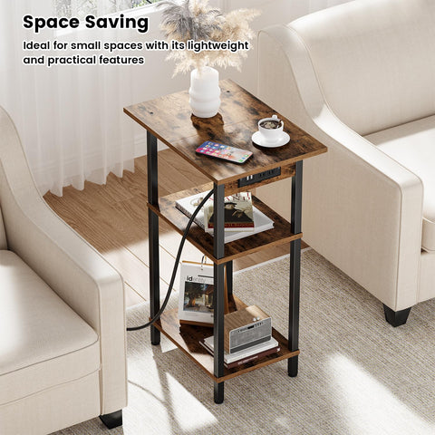 Asgolion skinny nightstand with USB ports and outlets for easy bedside charging