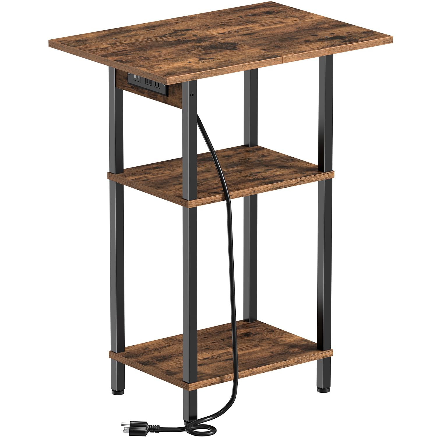 Asgolion tall end table with charging station and outlets for bedside charging