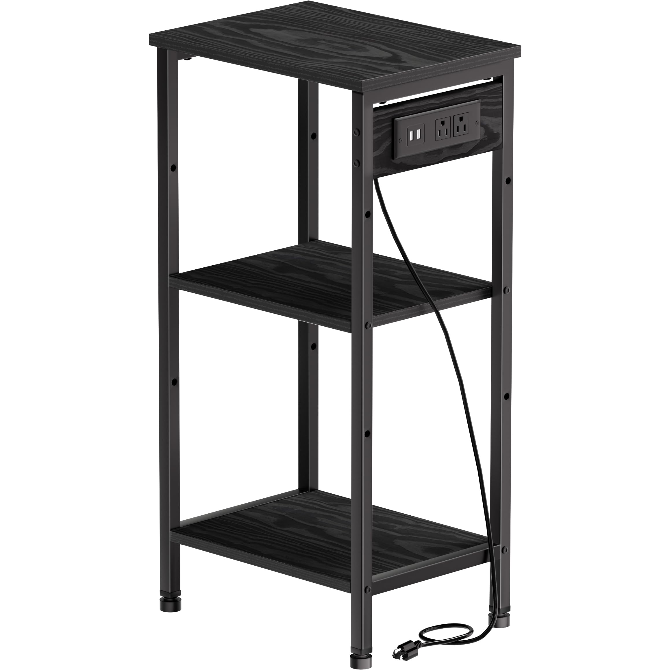 Asgolion tall nightstand with charging station, front view showing accessible outlets.