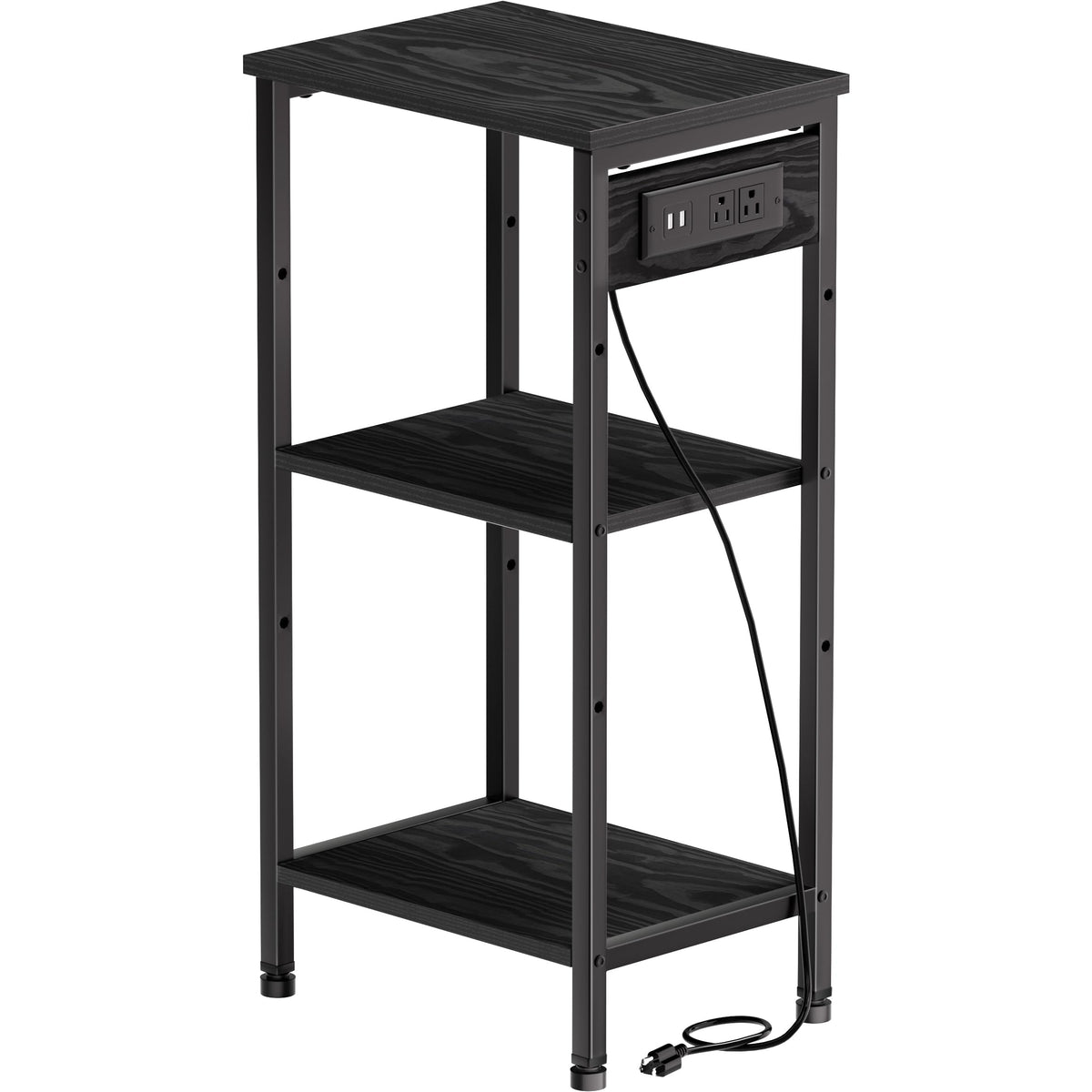 Asgolion tall nightstand with charging station, front view showing accessible outlets.