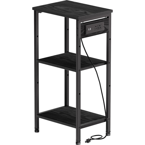 Asgolion tall nightstand with charging station, front view showing accessible outlets.