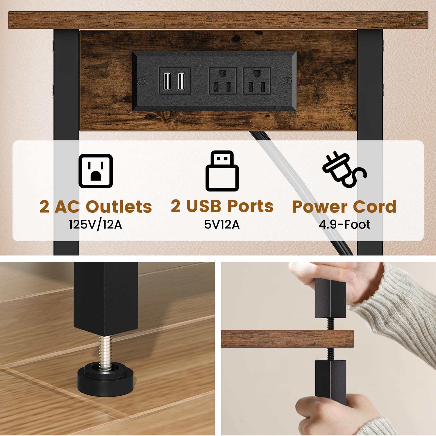 Asgolion three-tier end table offering ample storage for books and decor