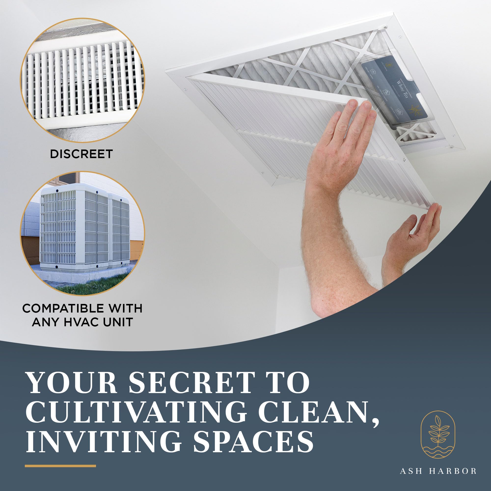Ash Harbor filter scent pads compatible with standard HVAC systems.