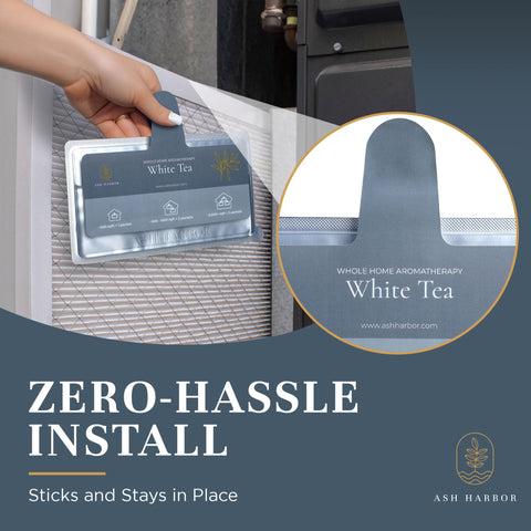 Ash Harbor white tea scent disperses through vents to freshen rooms.