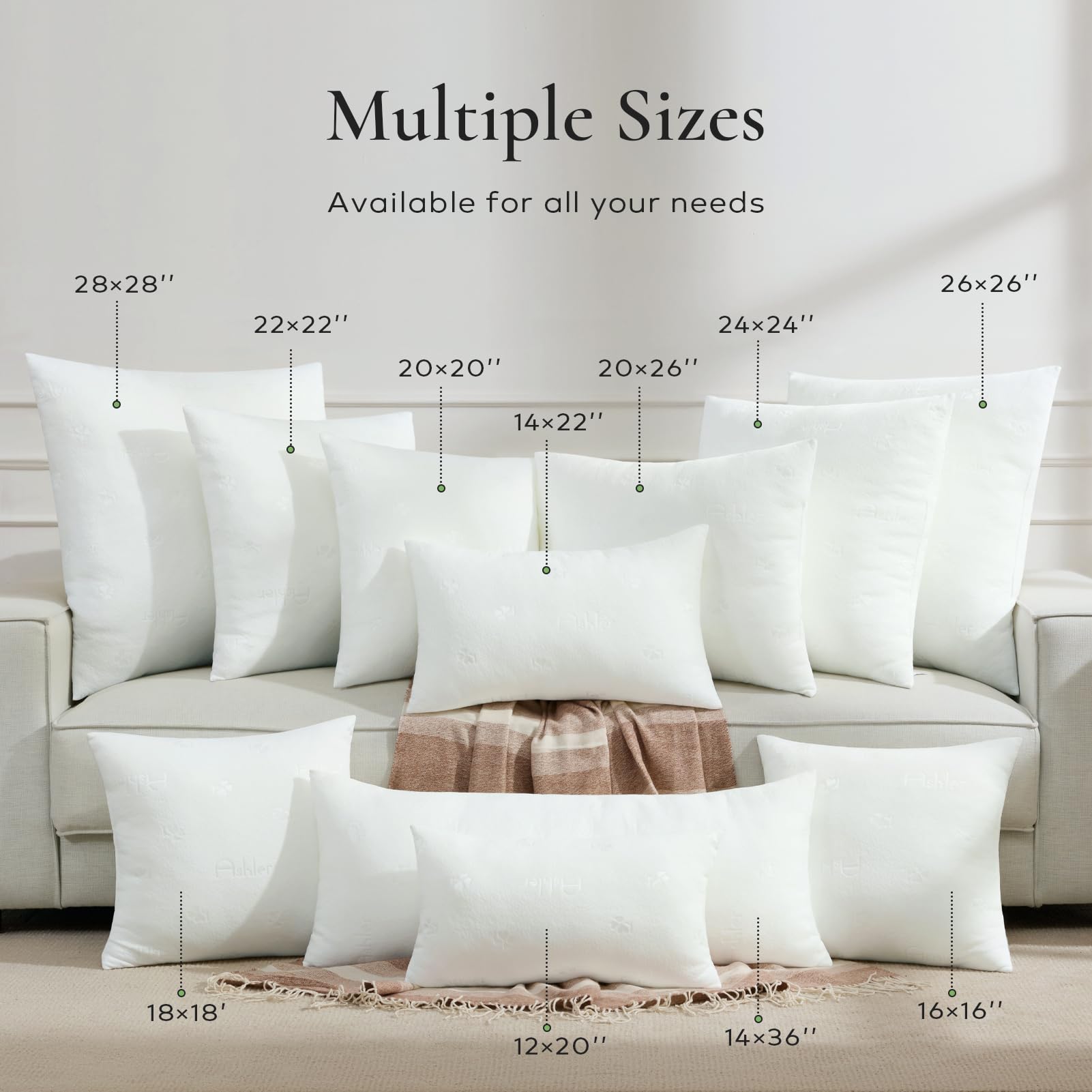 Ashler Square Cushion Shams Stuffer enhances sofa styling.