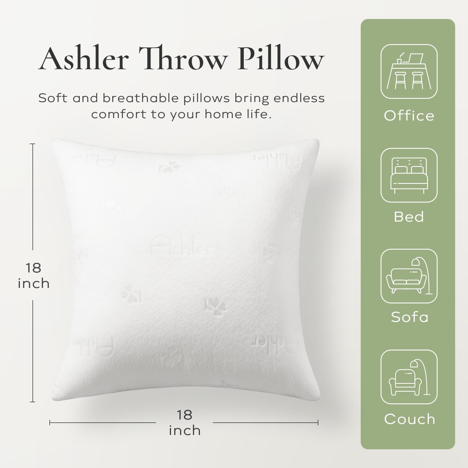 Ashler Throw Pillow Insert with 230Gsm fabric delivers breathable comfort for daily use.