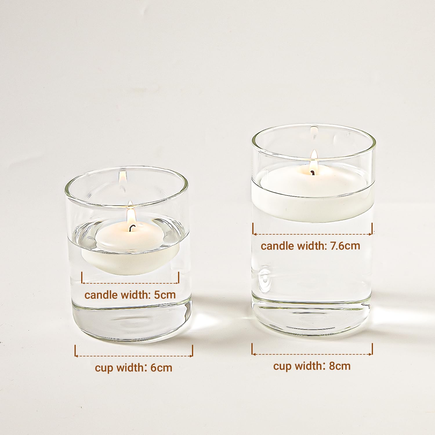 Ashlux unscented floating candle highlighting elegant water-filled centerpiece.