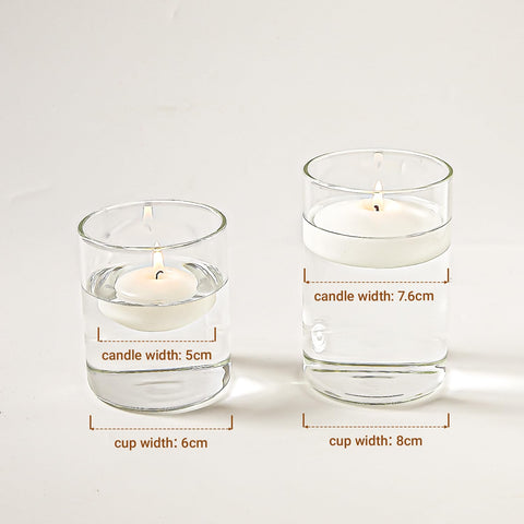 Ashlux unscented floating candle highlighting elegant water-filled centerpiece.