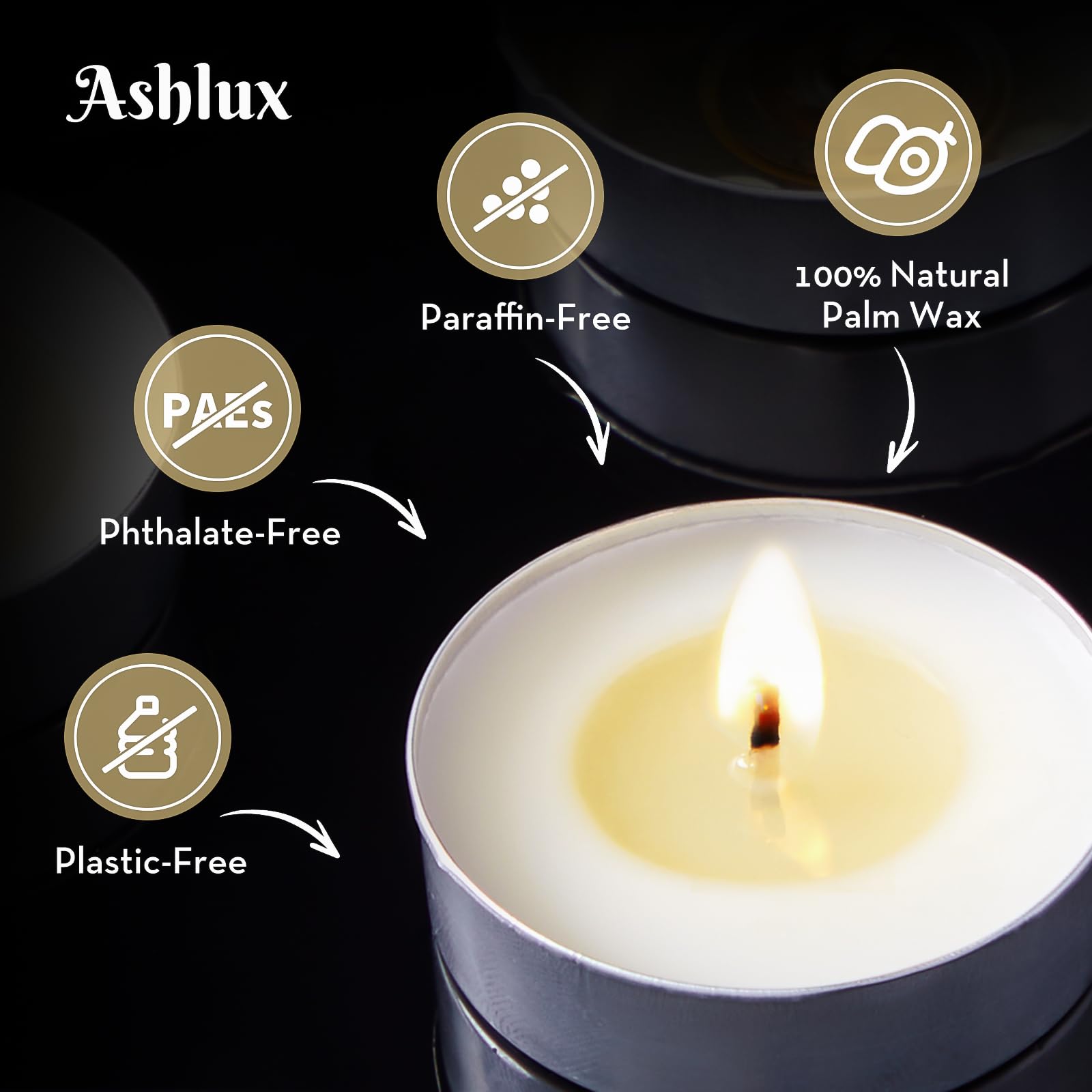 Ashlux smokeless, unscented candles provide a neutral space for any event
