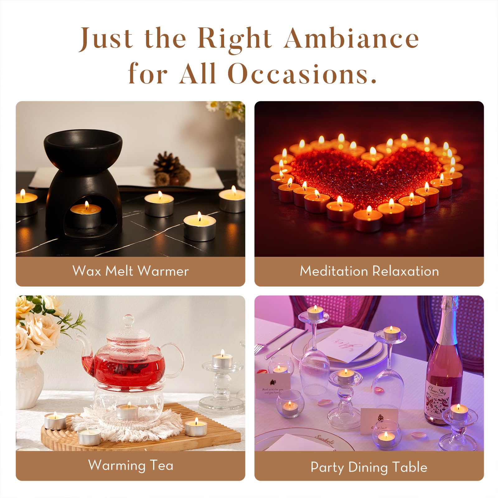 Ashlux tea light 100-pack packaging indicating bulk value for events.