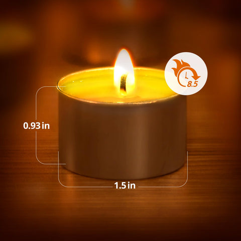 Ashlux tea lights burn 8-9 hours with palm wax for extended ambiance