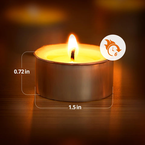 Ashlux unscented palm tea light on wedding table setup with soft lighting.