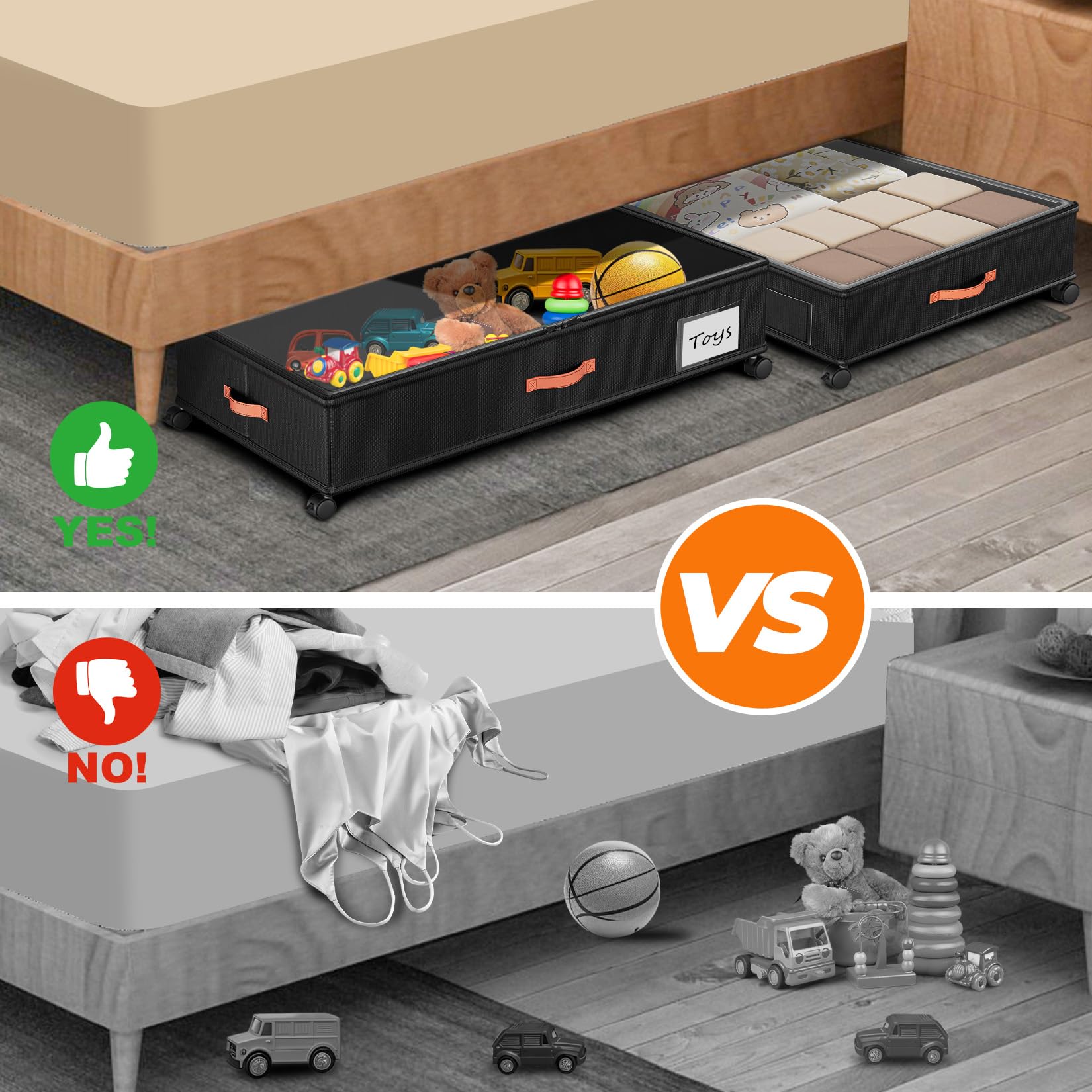 Ashwanth XXL under-bed storage with clear lids keeps items visible and dust-free.