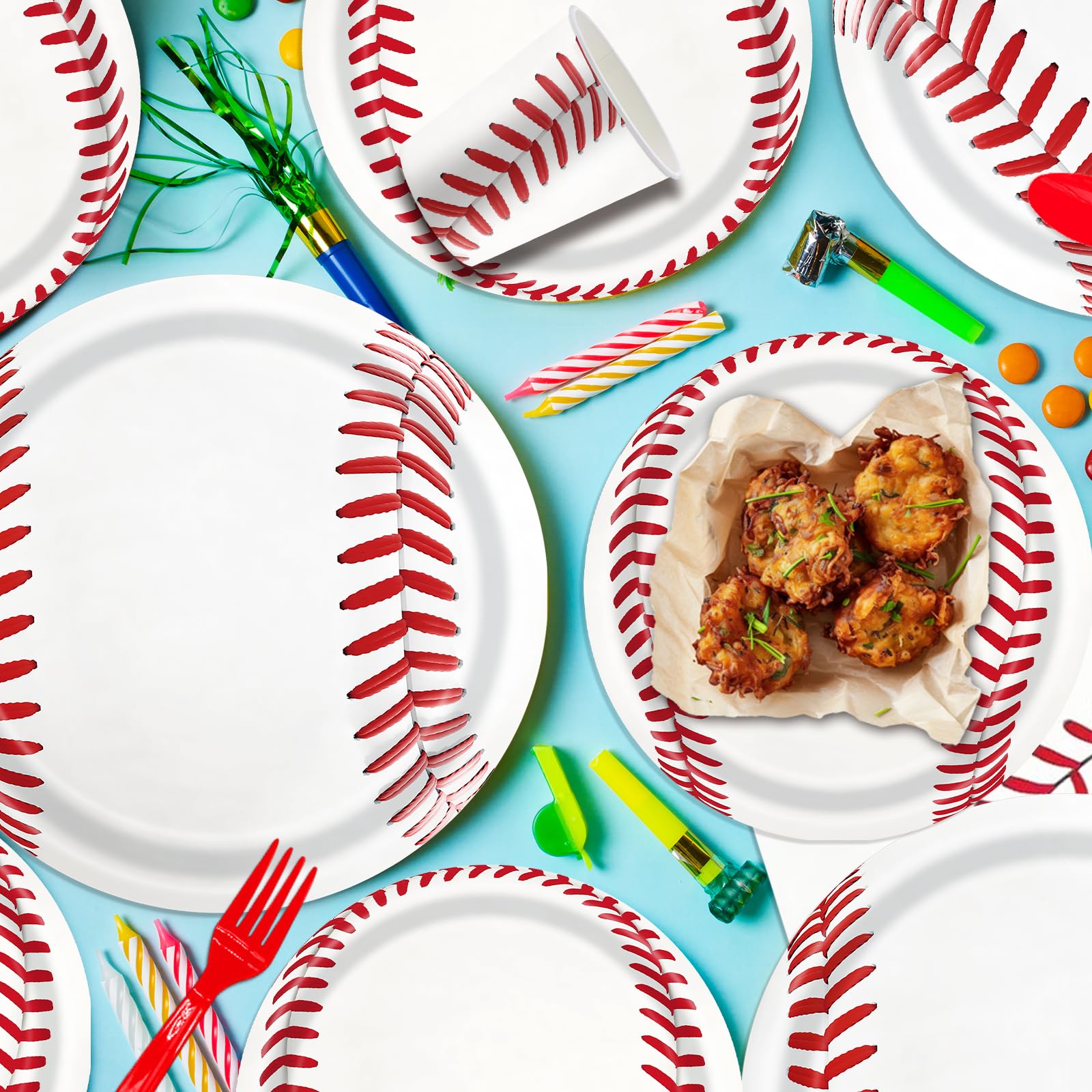 ASLERMURE baseball tablecloth 54x108 in protects surfaces and ties the look together.
