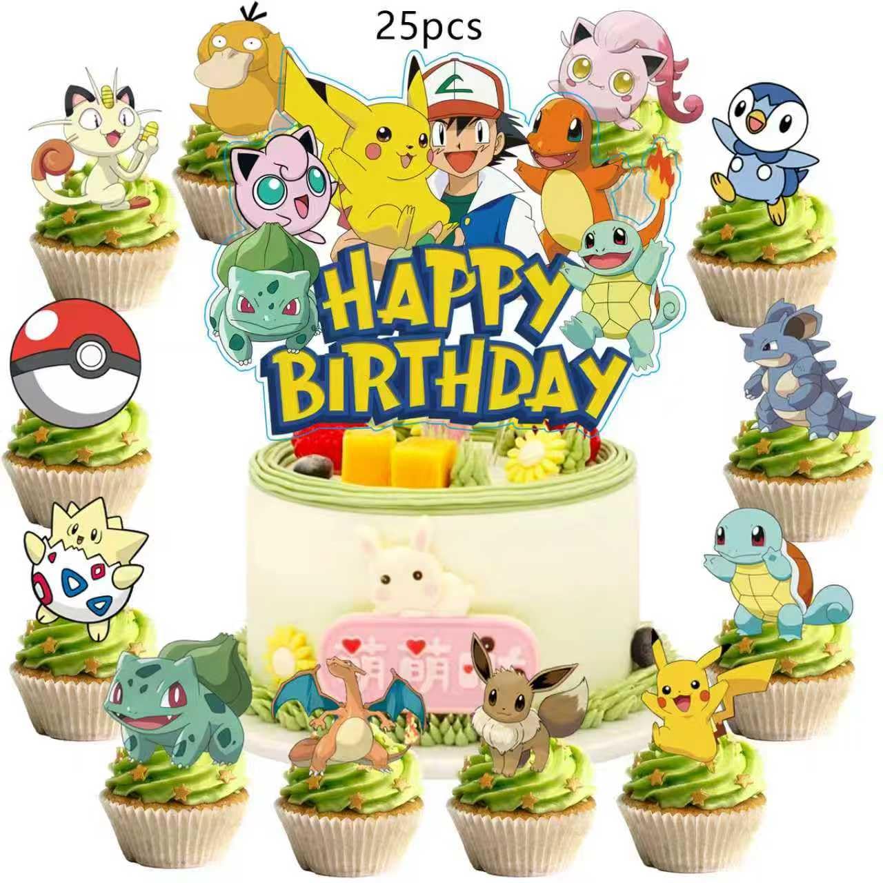 Aslike cake topper highlights the centerpiece with anime charm.