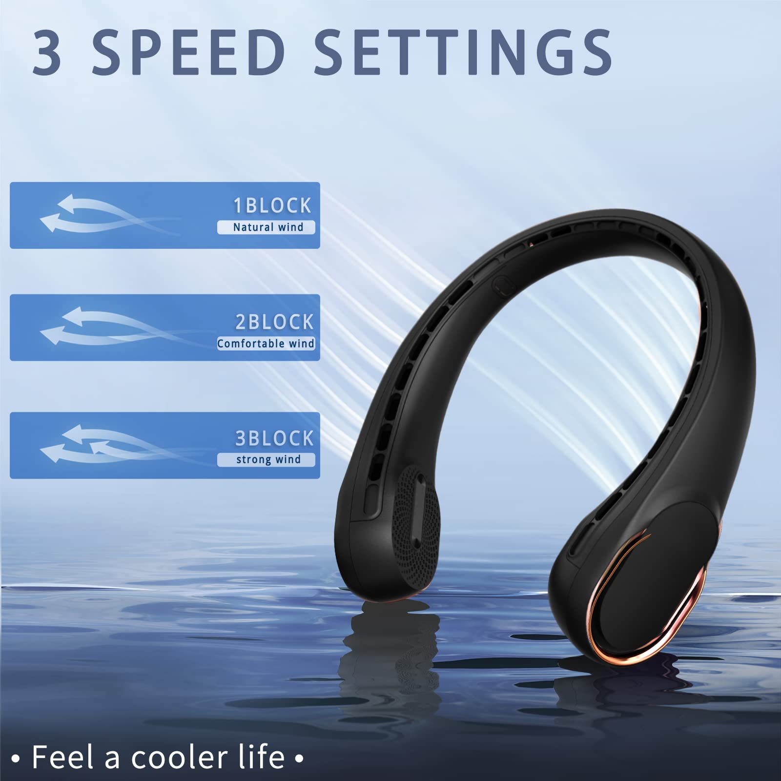 ASNUG neck fan worn around neck for hands-free cooling during activities.