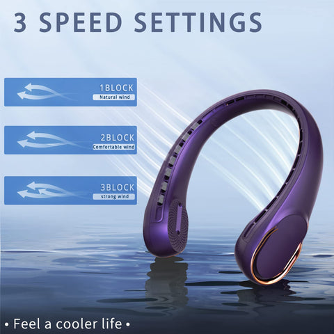 ASNUG bladeless neck fan with 360-degree air outlet for even breeze.