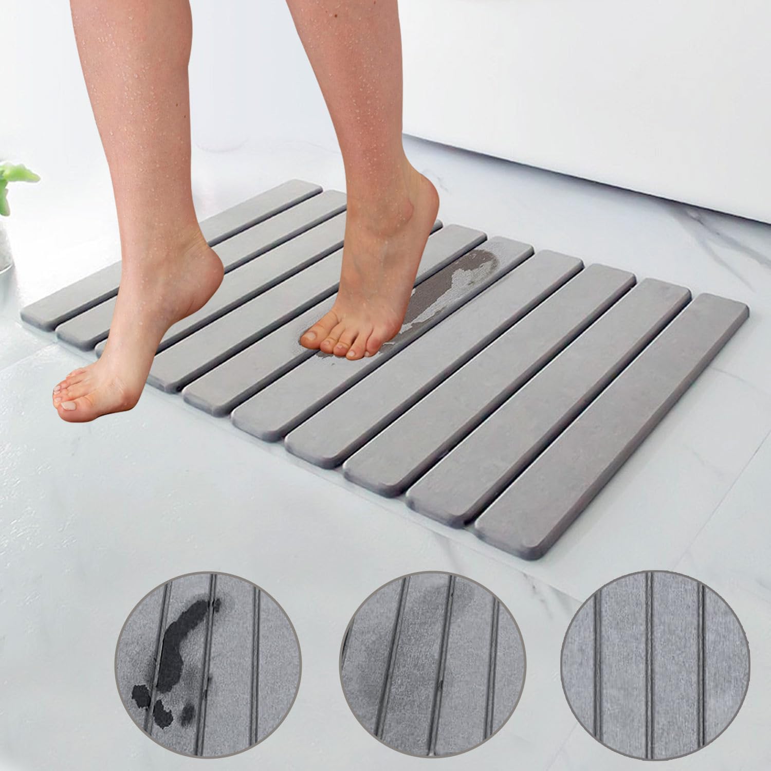 Asou Stone Bath Mat anti-skid texture helps safe stepping.