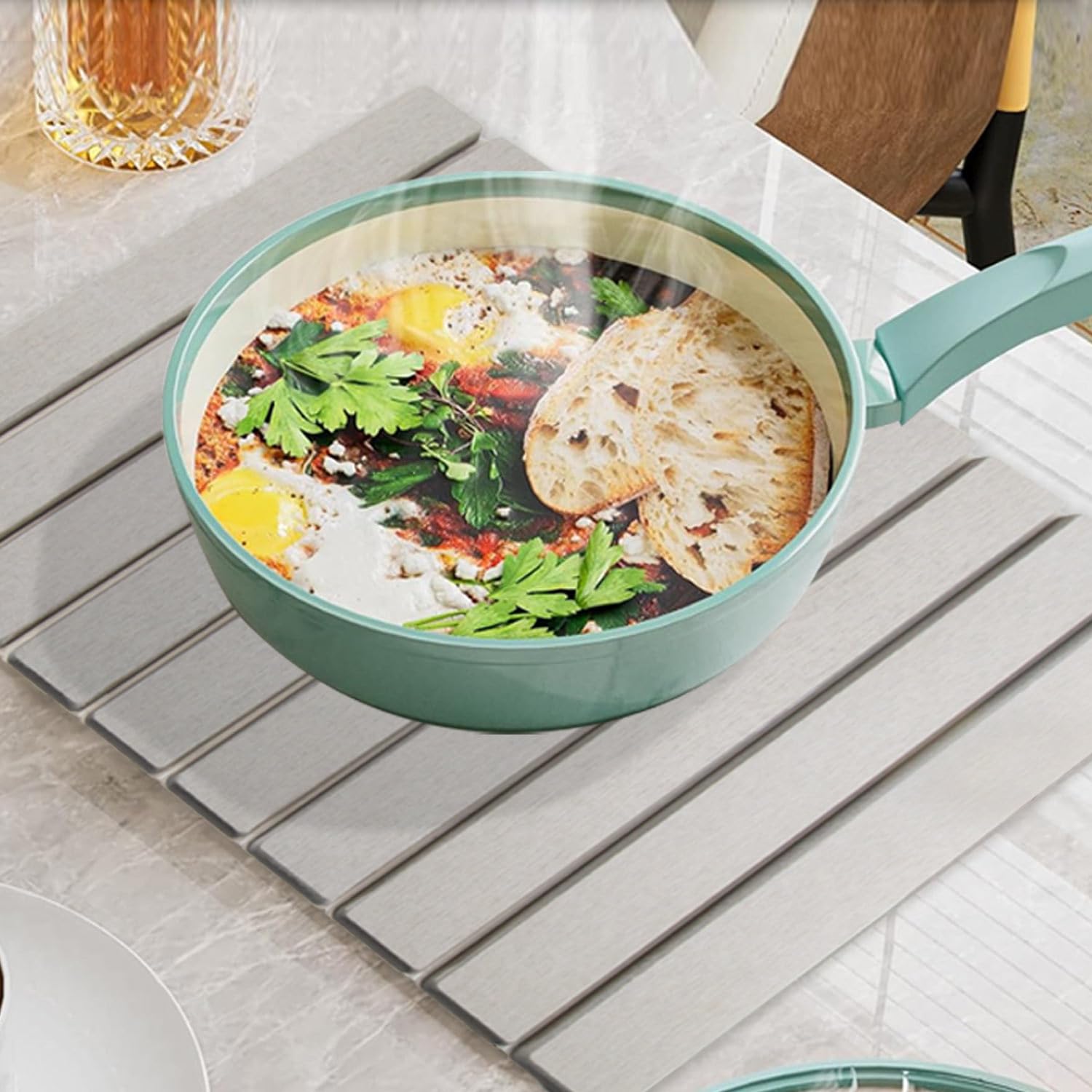 Asou Stone Bath Mat enhances kitchen area while staying dry.