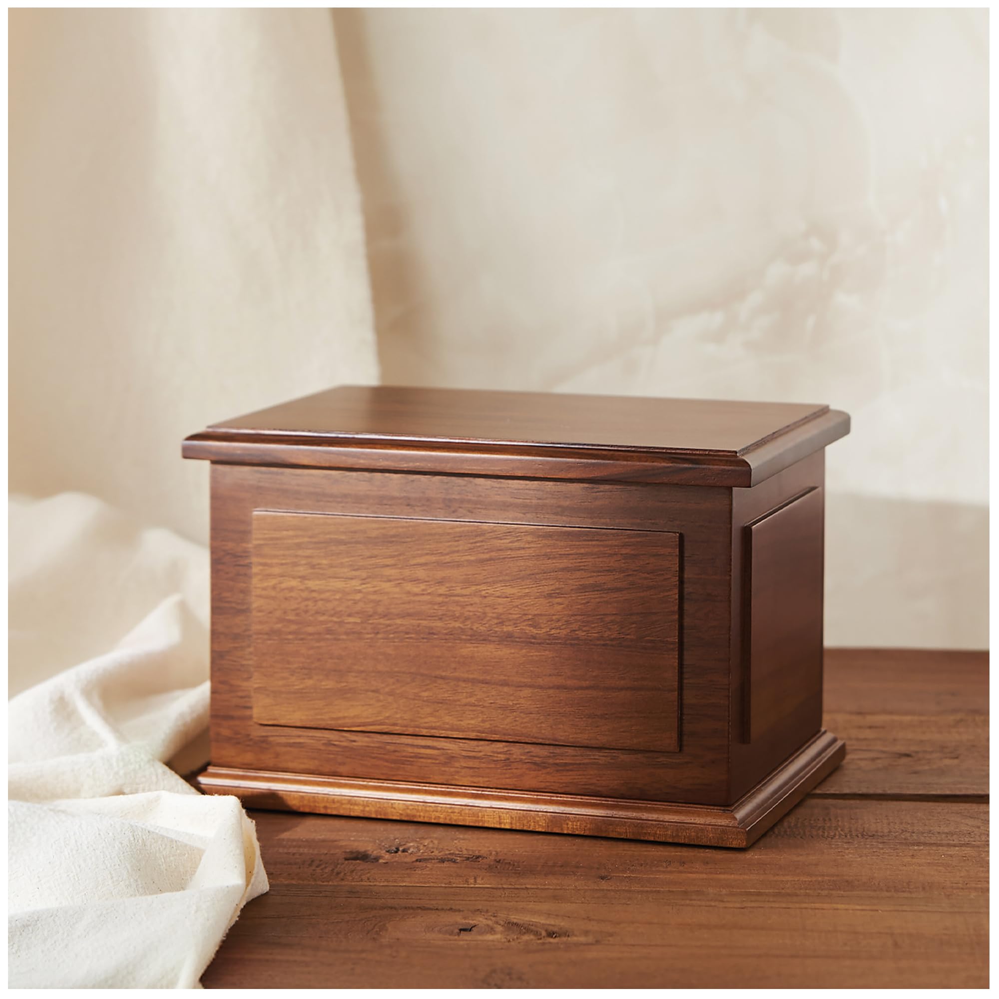 Aspen Studio walnut urn front view highlights rich grain for dignified display