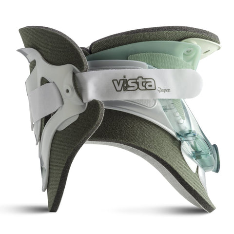 Aspen Vista Cervical Collar demonstrates the six-height system to fit a wide neck range.
