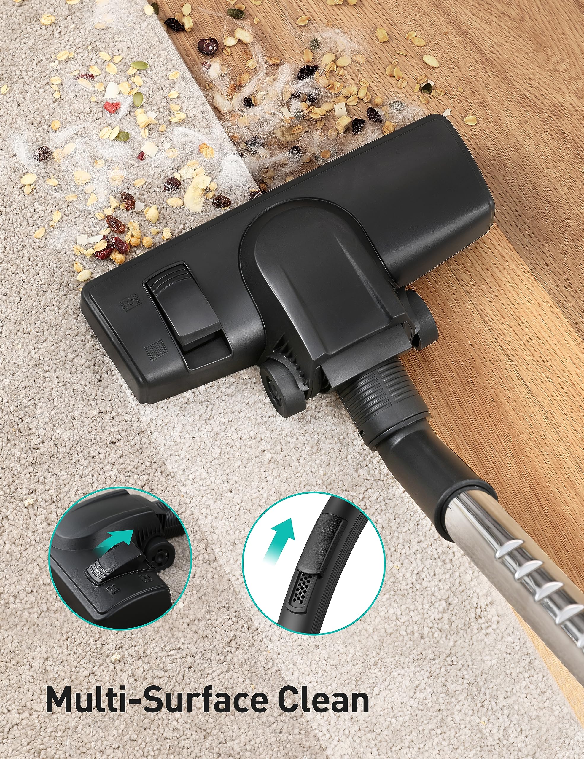 Aspiron Canister Vacuum H13 filter close-up highlights clean airflow and reduced dust escape