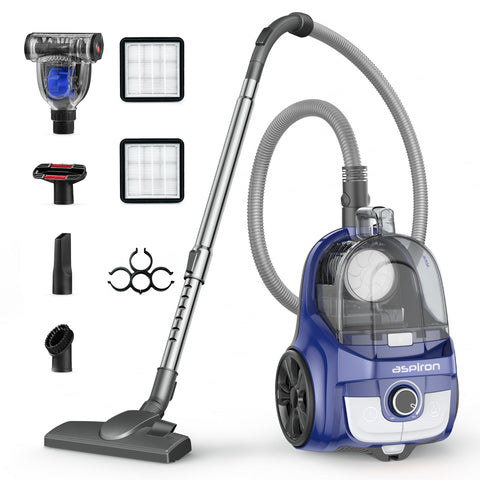 Aspiron Canister Vacuum main view showing sleek design and strong cleaning capability