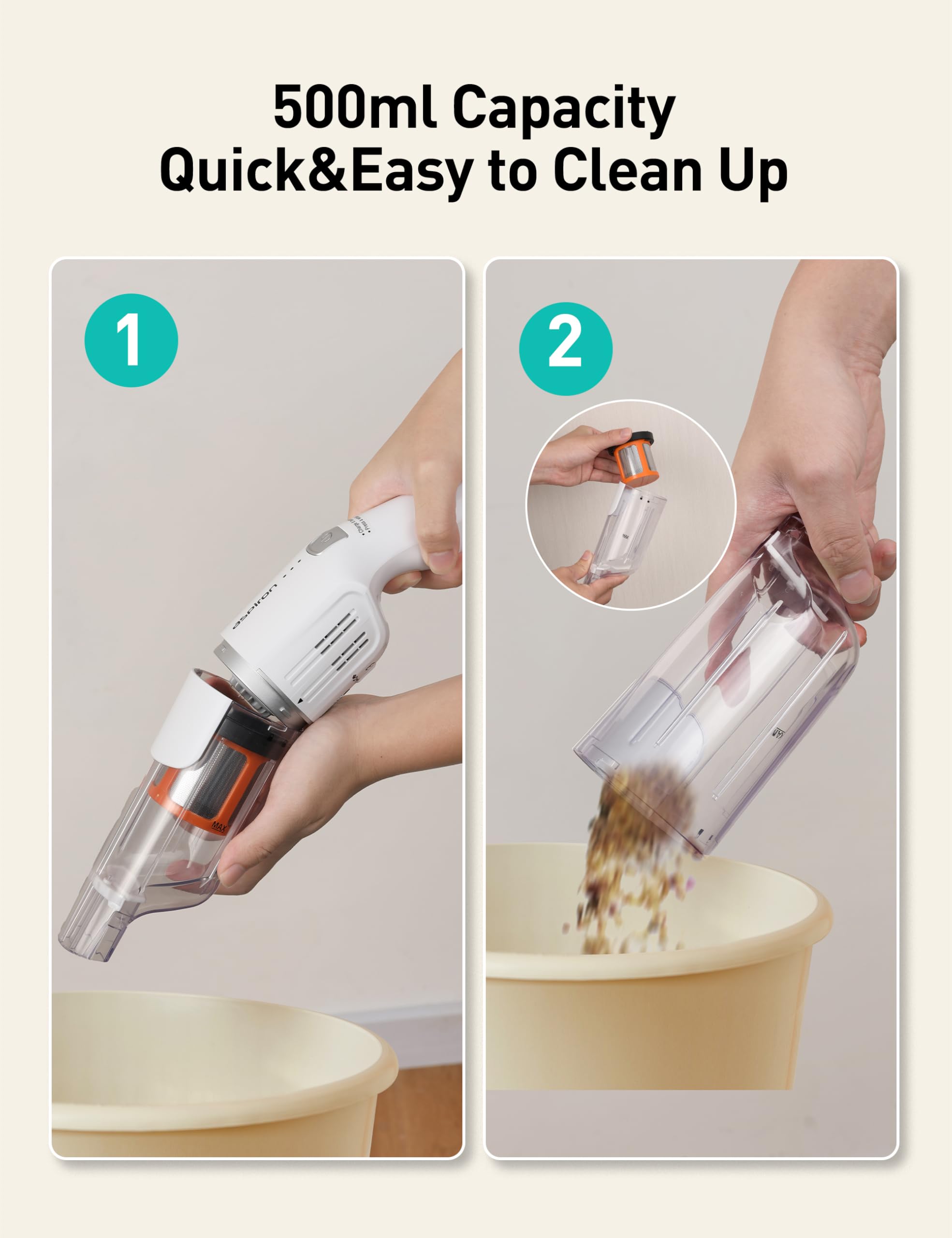 Aspiron cordless handheld vacuum car home use scenario shows versatile everyday cleaning.