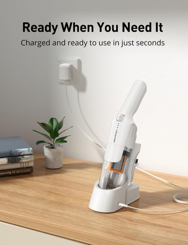 Aspiron cordless handheld vacuum docking station charging illustrates convenient charging options.