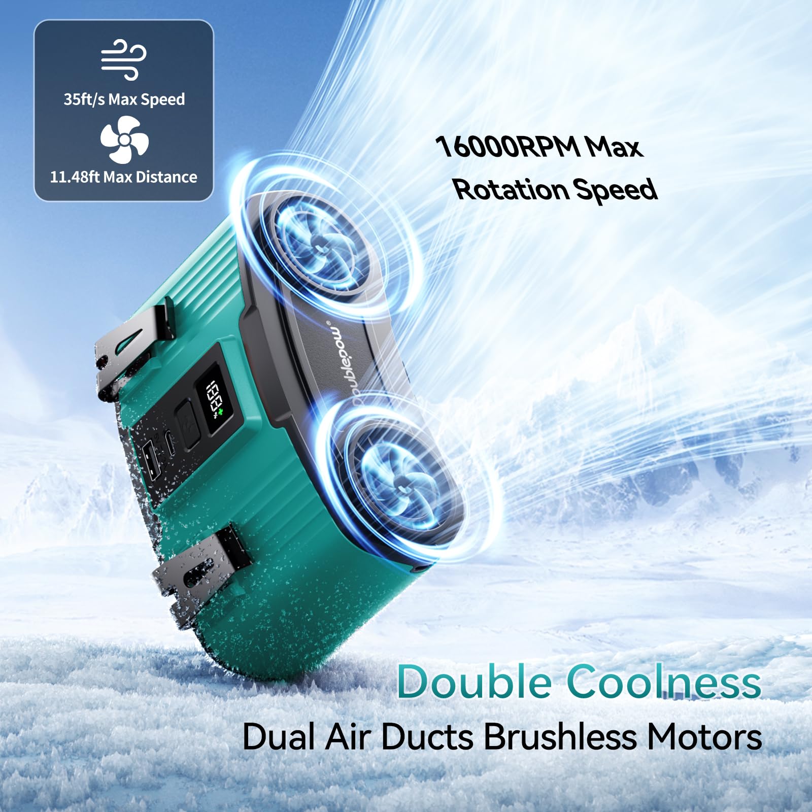 Astaowl Doublepow waist fan in handheld mode for desk or travel cooling