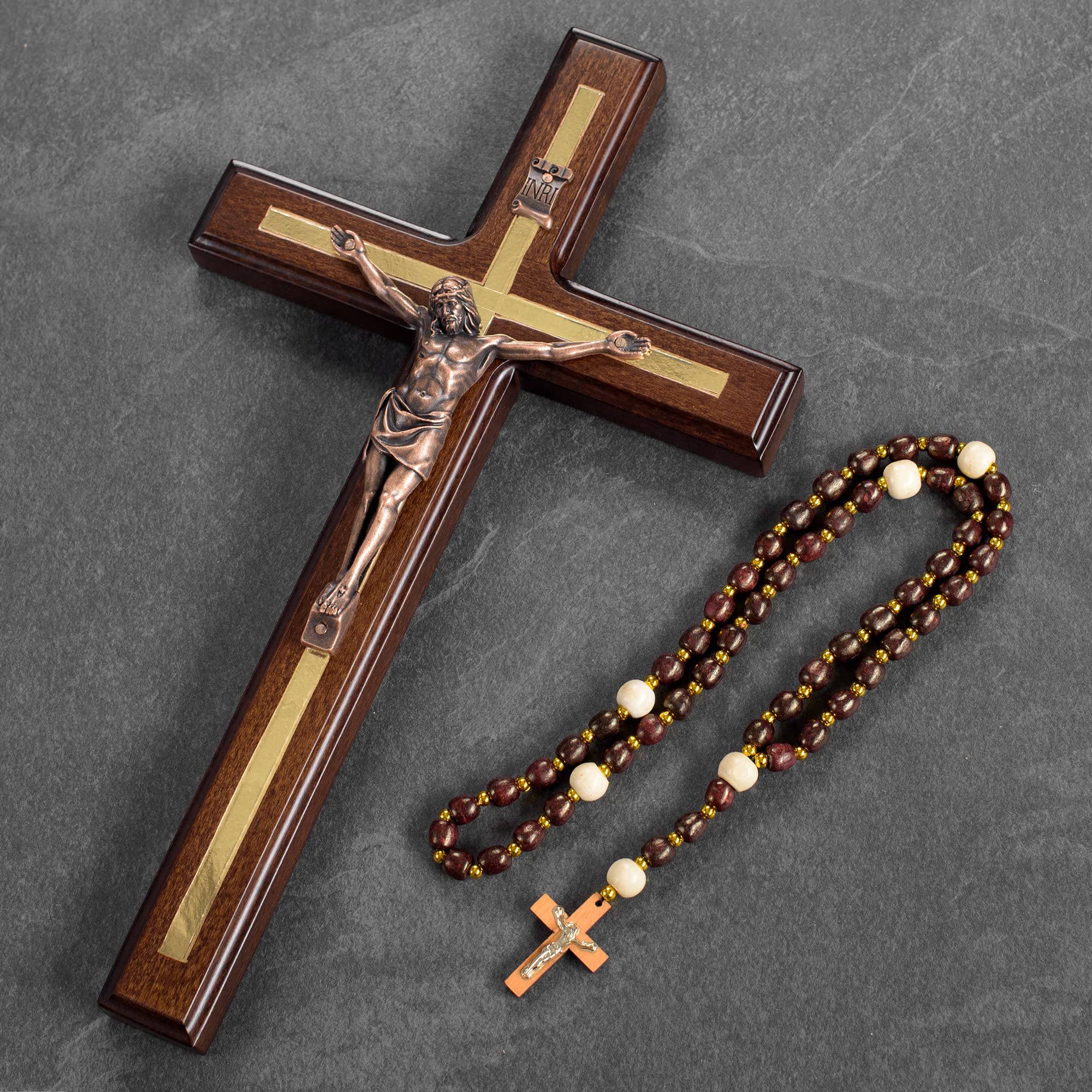 Asterom handmade cross with copper-nail Jesus adds authentic craftsmanship.