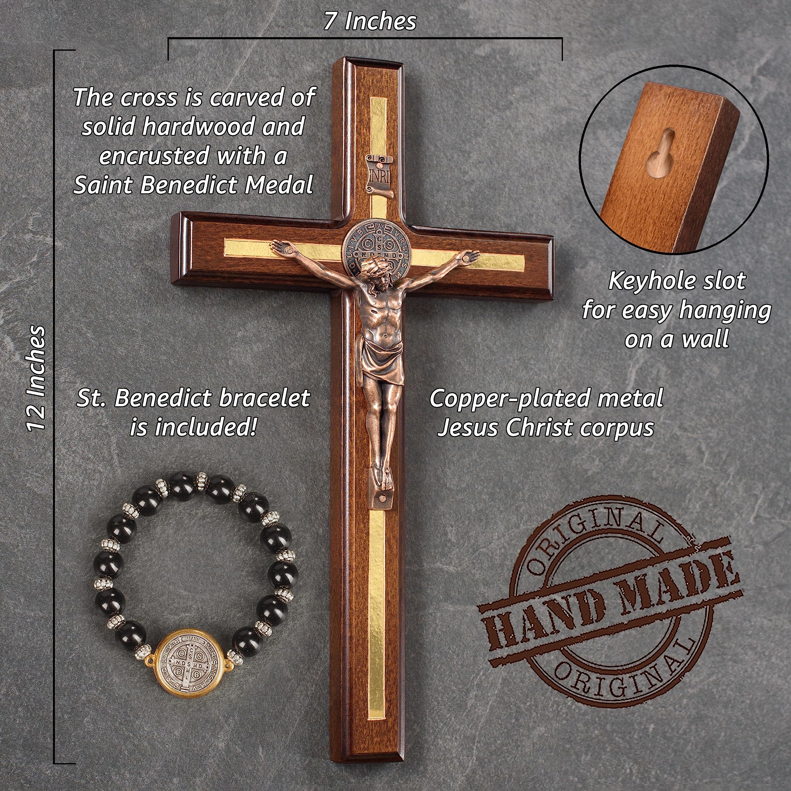 Asterom St Benedict crucifix with included Saint Benedict bracelet for symbolism
