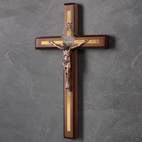 Asterom St Benedict crucifix side view highlights sturdy construction for wall display