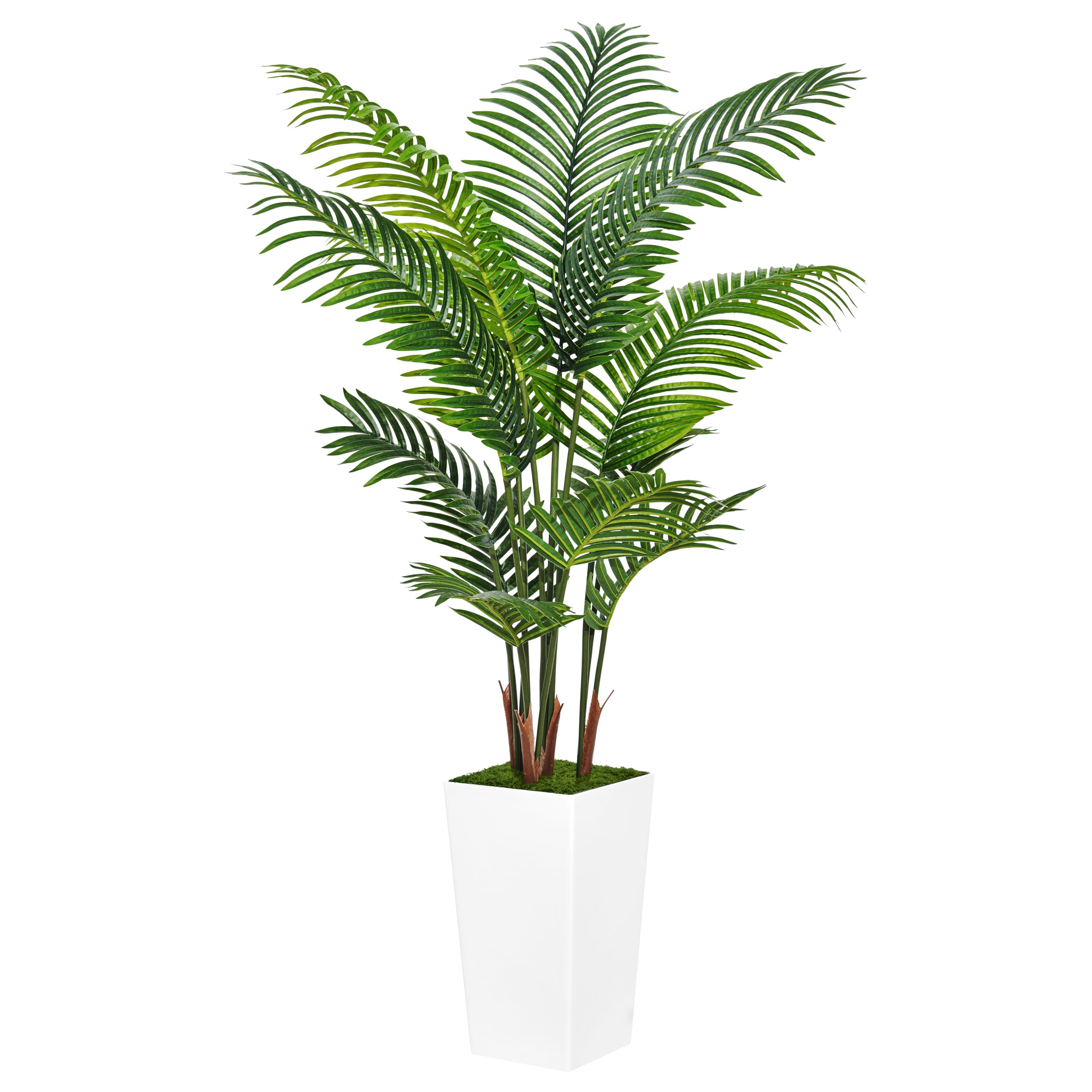 ASTIDY artificial palm tree 5ft with white planter enhances living room decor with year-round greenery.